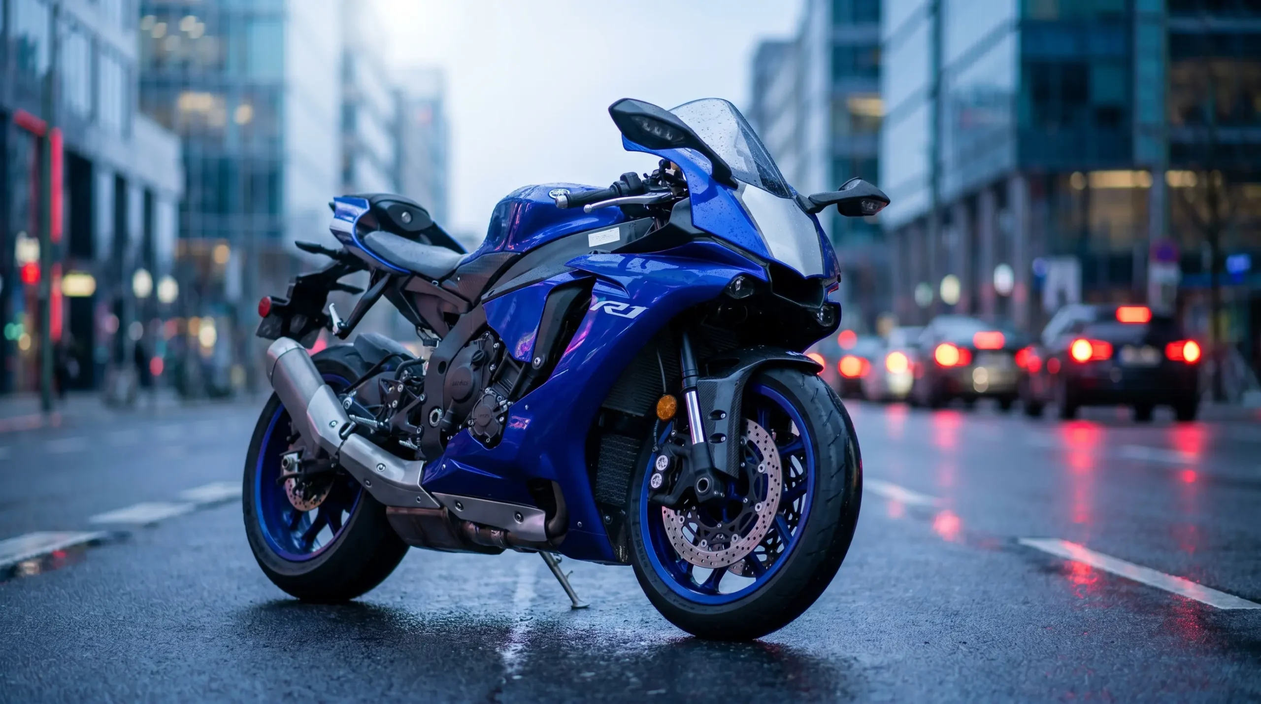 Moto Yamaha premium com visual esportivo anunciando consórcio para compra de motocicletas.
